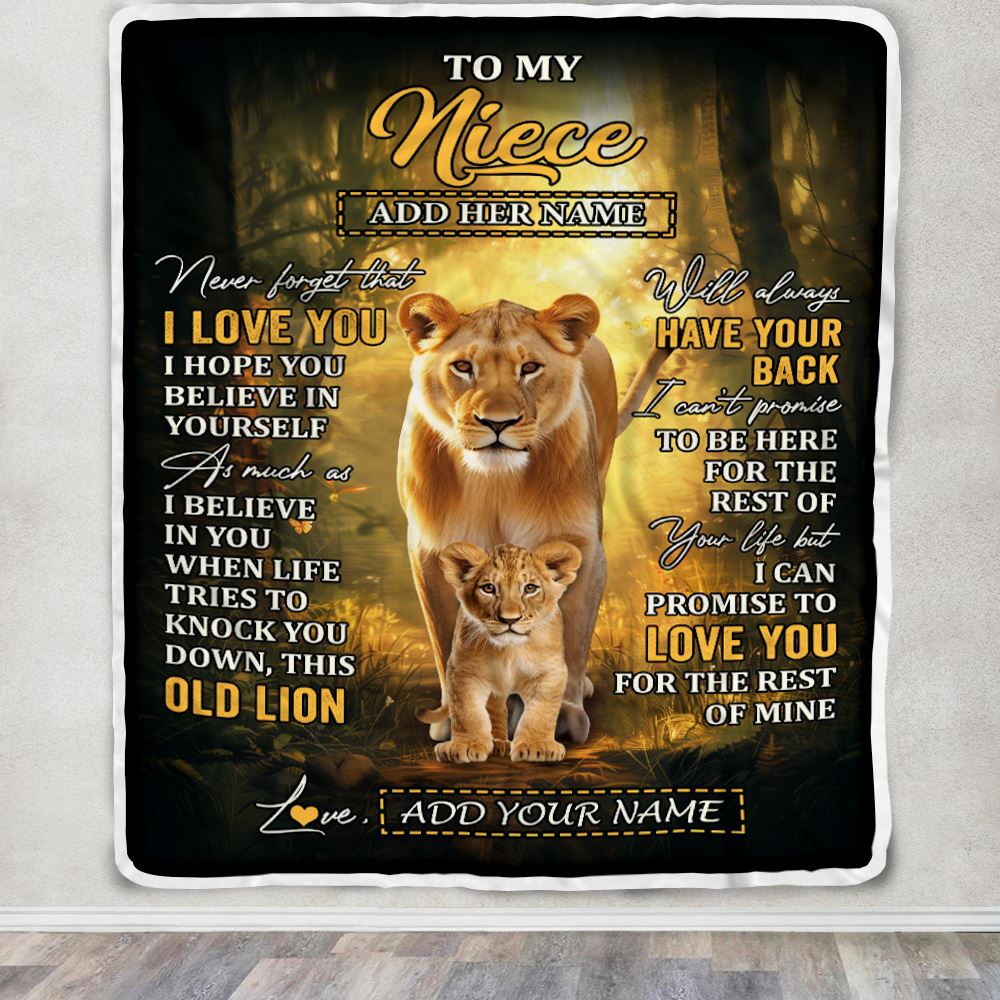 Personalized To My Niece Lion Blanket From Aunt Auntie Never Forget That I Love You Niece Birthday Gifts Graduation Christmas Customized Fleece Throw Blanket | siriusteestore