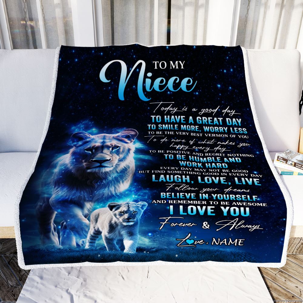 Personalized To My Niece Lion Blanket From Aunt Auntie Today Is A Good Day Niece Gifts Birthday Graduation Christmas Customized Bed Fleece Throw Blanket | siriusteestore
