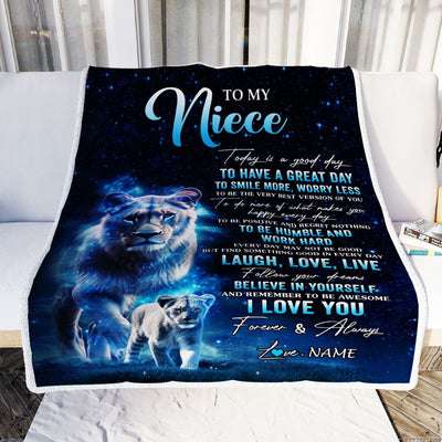 Personalized To My Niece Lion Blanket From Aunt Auntie Today Is A Good Day Niece Gifts Birthday Graduation Christmas Customized Bed Fleece Throw Blanket | siriusteestore