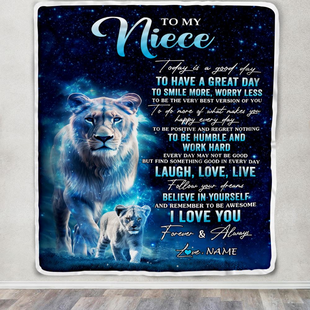 Personalized To My Niece Lion Blanket From Aunt Auntie Today Is A Good Day Niece Gifts Birthday Graduation Christmas Customized Bed Fleece Throw Blanket | siriusteestore
