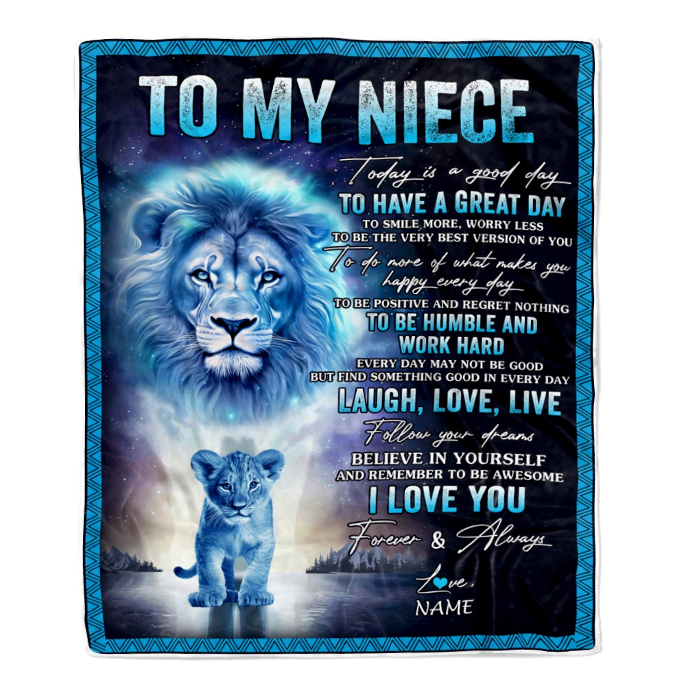 Personalized To My Niece Lion Blanket From Uncle Every Day Laugh Love Live Niece Birthday Graduation Christmas Customized Bed Fleece Throw Blanket | siriusteestore