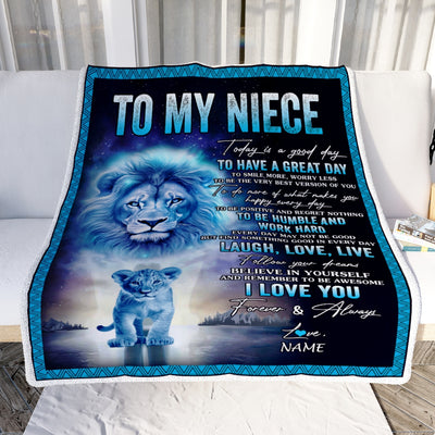 Personalized To My Niece Lion Blanket From Uncle Every Day Laugh Love Live Niece Birthday Graduation Christmas Customized Bed Fleece Throw Blanket | siriusteestore