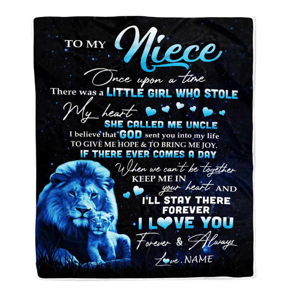 Personalized To My Niece Lion Blanket From Uncle I'll Stay There Forever Niece Birthday Graduation Christmas Customized Bed Quilt Fleece Throw Blanket | siriusteestore