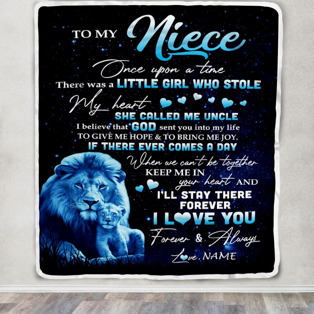 Personalized To My Niece Lion Blanket From Uncle I'll Stay There Forever Niece Birthday Graduation Christmas Customized Bed Quilt Fleece Throw Blanket | siriusteestore