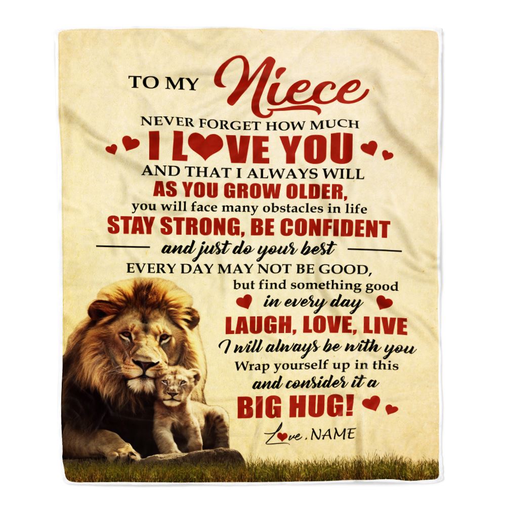 Personalized To My Niece Lion Blanket From Uncle Never Forget How Much I Love You Niece Birthday Graduation Christmas Customized Bed Fleece Blanket | siriusteestore