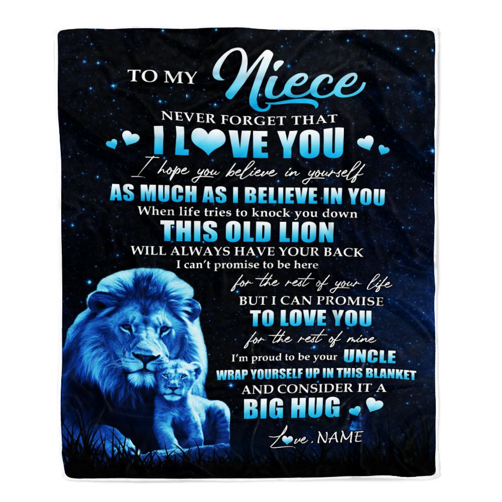 Personalized To My Niece Lion Blanket From Uncle Never Forget I Love You Niece Birthday Graduation Christmas Customized Bed Fleece Throw Blanket | siriusteestore