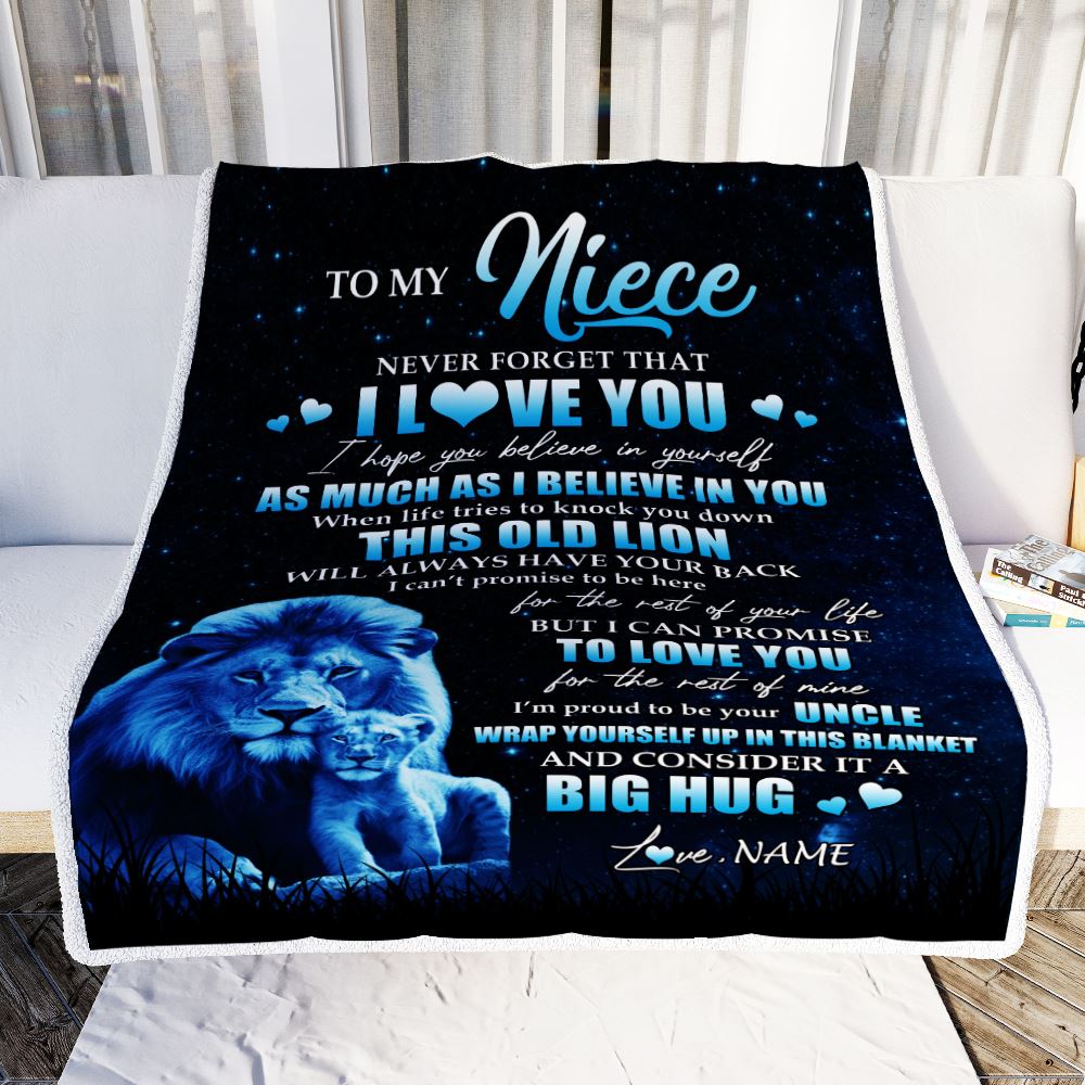 Personalized To My Niece Lion Blanket From Uncle Never Forget I Love You Niece Birthday Graduation Christmas Customized Bed Fleece Throw Blanket | siriusteestore