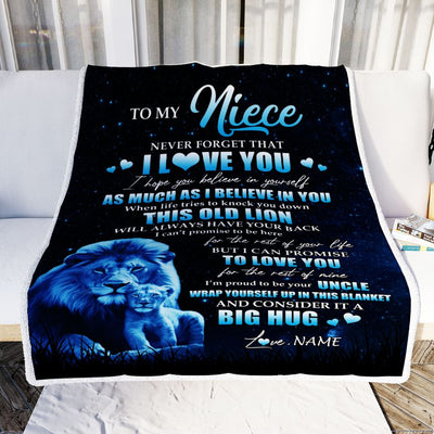 Personalized To My Niece Lion Blanket From Uncle Never Forget I Love You Niece Birthday Graduation Christmas Customized Bed Fleece Throw Blanket | siriusteestore