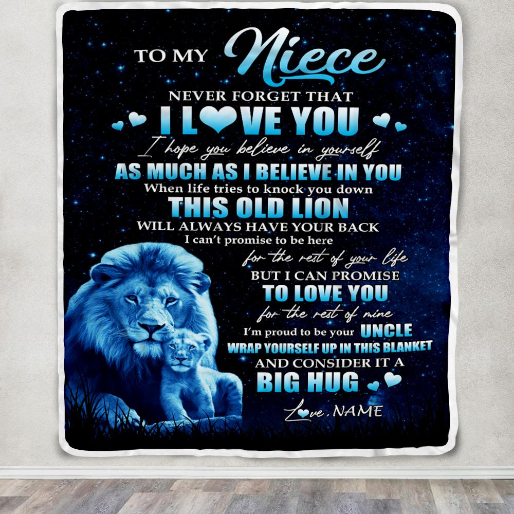 Personalized To My Niece Lion Blanket From Uncle Never Forget I Love You Niece Birthday Graduation Christmas Customized Bed Fleece Throw Blanket | siriusteestore
