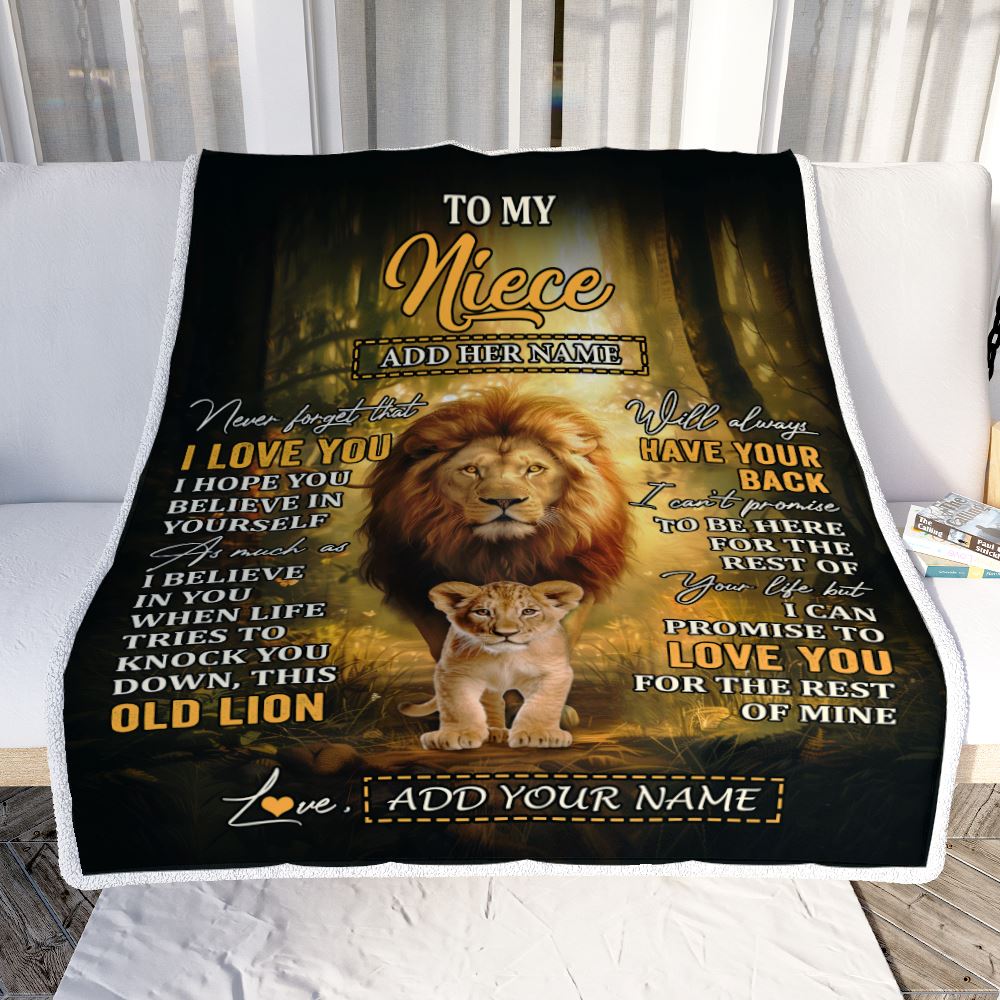 Personalized To My Niece Lion Blanket From Uncle Never Forget That I Love You Niece Birthday Gifts Graduation Christmas Customized Fleece Throw Blanket | siriusteestore