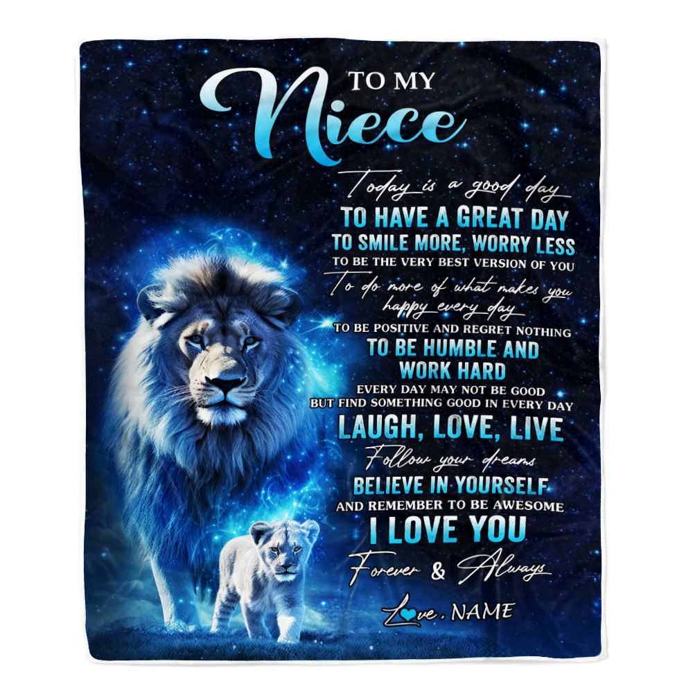 Personalized To My Niece Lion Blanket From Uncle Today Is A Good Day Niece Gifts Birthday Graduation Christmas Customized Bed Fleece Throw Blanket | siriusteestore