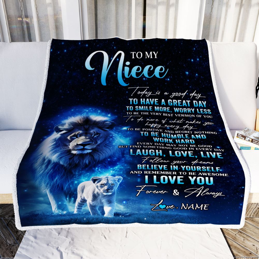 Personalized To My Niece Lion Blanket From Uncle Today Is A Good Day Niece Gifts Birthday Graduation Christmas Customized Bed Fleece Throw Blanket | siriusteestore