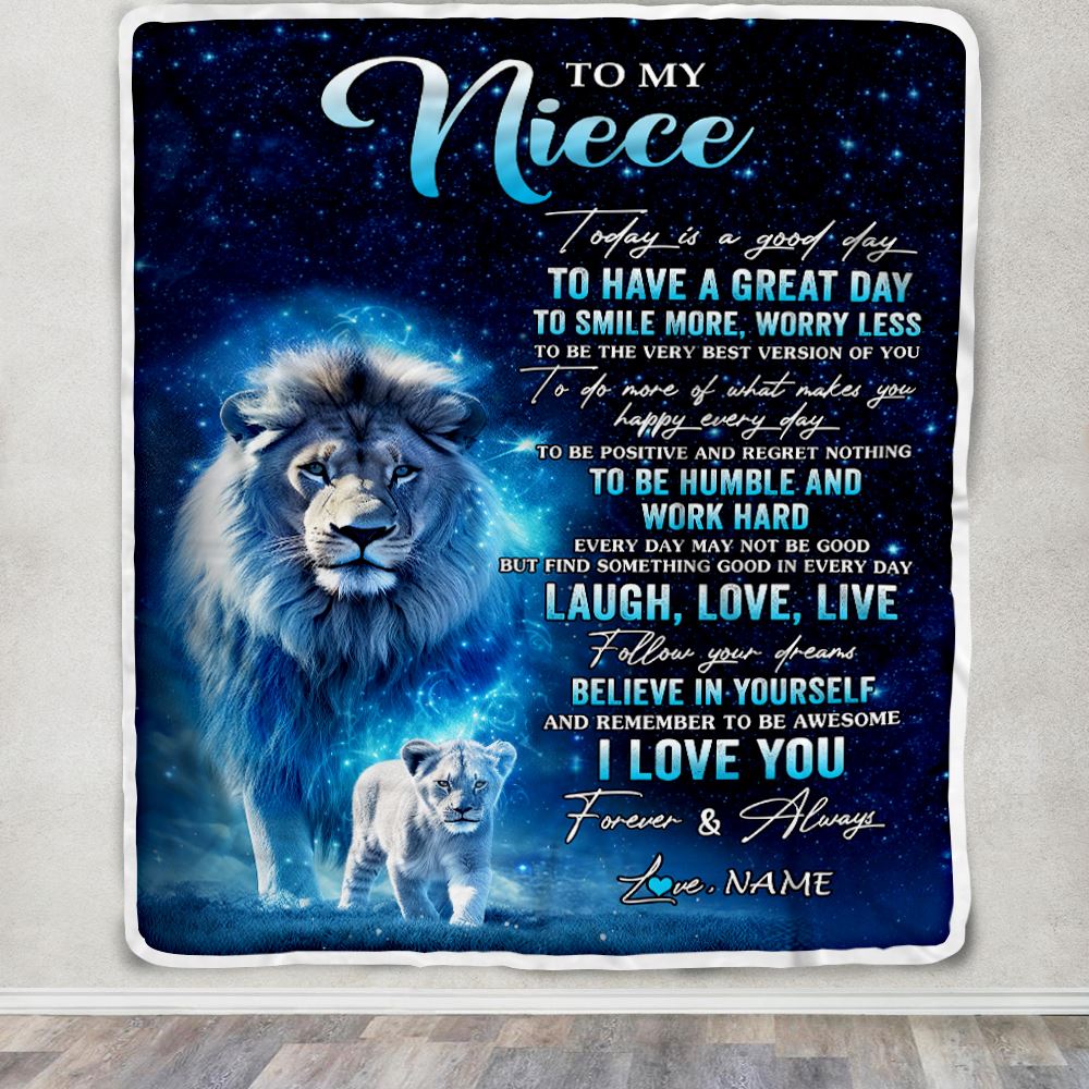 Personalized To My Niece Lion Blanket From Uncle Today Is A Good Day Niece Gifts Birthday Graduation Christmas Customized Bed Fleece Throw Blanket | siriusteestore