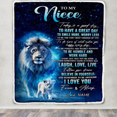Personalized To My Niece Lion Blanket From Uncle Today Is A Good Day Niece Gifts Birthday Graduation Christmas Customized Bed Fleece Throw Blanket | siriusteestore