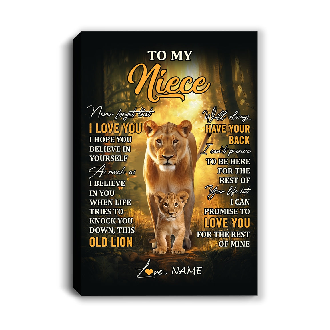 Personalized To My Niece Lion Canvas From Aunt Auntie Never Forget That I Love You Niece Birthday Gifts Graduation Christmas Custom Wall Art Print Framed Canvas | siriusteestore