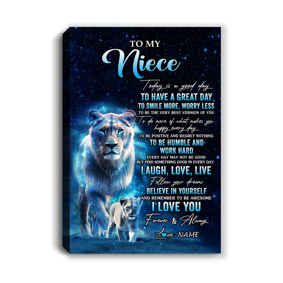 Personalized To My Niece Lion Canvas From Aunt Auntie Today Is A Good Day Niece Gifts Birthday Graduation Christmas Custom Wall Art Print Framed Canvas | siriusteestore