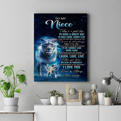 Personalized To My Niece Lion Canvas From Aunt Auntie Today Is A Good Day Niece Gifts Birthday Graduation Christmas Custom Wall Art Print Framed Canvas | siriusteestore