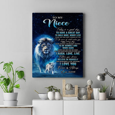 Personalized To My Niece Lion Canvas From Uncle Today Is A Good Day Niece Gifts Birthday Graduation Christmas Custom Wall Art Print Framed Canvas | siriusteestore