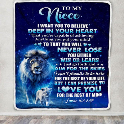 Personalized To My Niece Lion From Uncle Blanket Believe Your Heart Niece Gift Birthday Graduation Christmas Custom Customized Fleece Throw Blanket | siriusteestore
