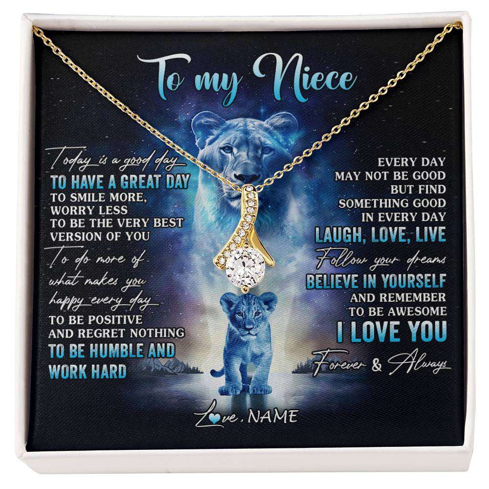 Alluring Beauty Necklace 18K Yellow Gold Finish | 1 | Personalized To My Niece Lion Necklace From Aunt Auntie Every Day Laugh Love Live Niece Birthday Graduation Christmas Customized Gift Box Message Card | siriusteestore