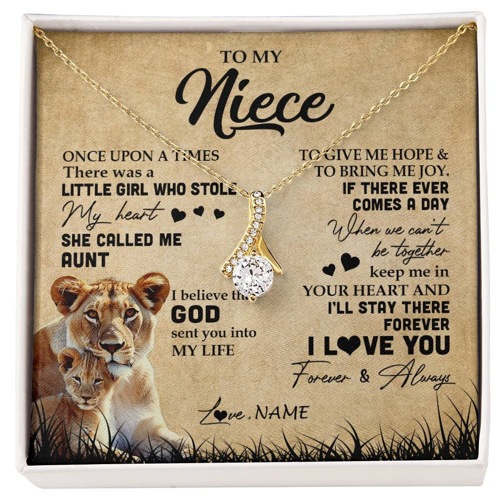 Alluring Beauty Necklace 18K Yellow Gold Finish | Personalized To My Niece Lion Necklace From Aunt Auntie I'll Stay There Forever Niece Birthday Graduation Christmas Customized Gift Box Message Card | siriusteestore