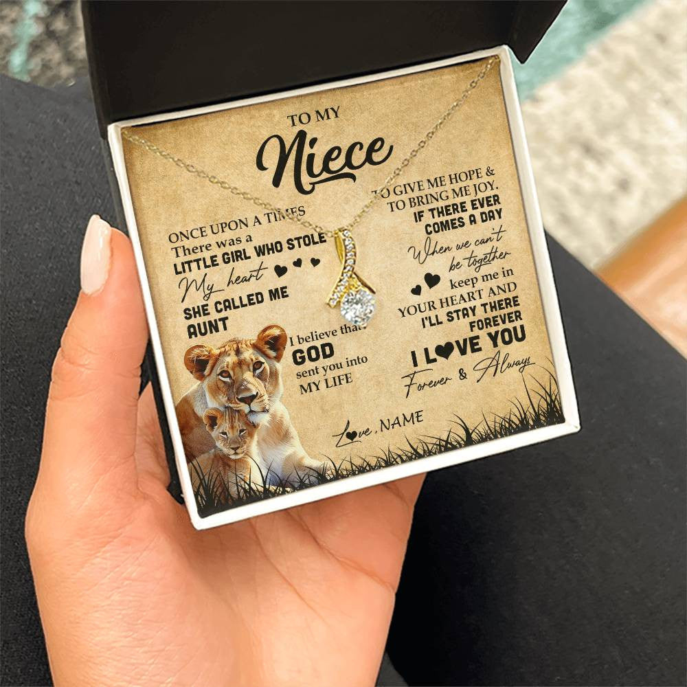 Alluring Beauty Necklace 18K Yellow Gold Finish | Personalized To My Niece Lion Necklace From Aunt Auntie I'll Stay There Forever Niece Birthday Graduation Christmas Customized Gift Box Message Card | siriusteestore