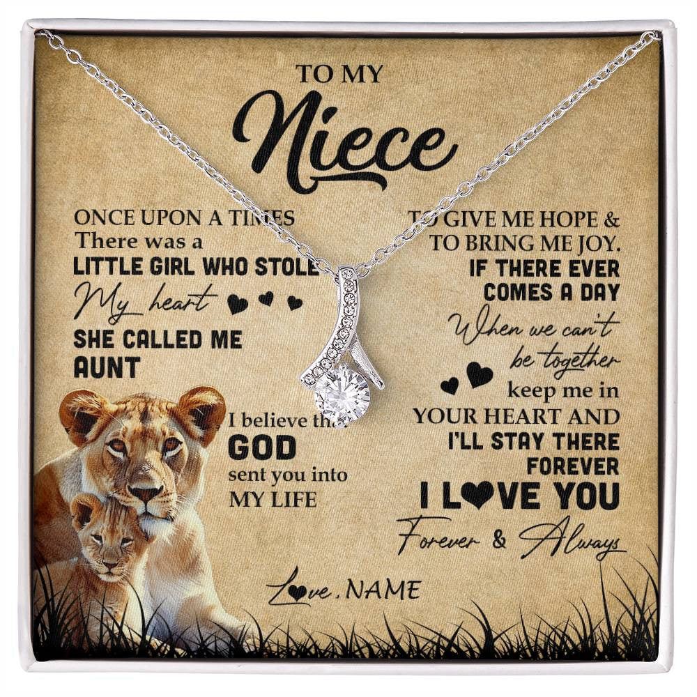 Alluring Beauty Necklace | Personalized To My Niece Lion Necklace From Aunt Auntie I'll Stay There Forever Niece Birthday Graduation Christmas Customized Gift Box Message Card | siriusteestore