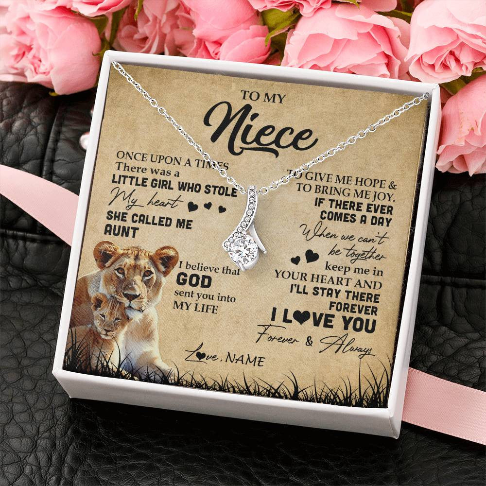 Alluring Beauty Necklace | Personalized To My Niece Lion Necklace From Aunt Auntie I'll Stay There Forever Niece Birthday Graduation Christmas Customized Gift Box Message Card | siriusteestore