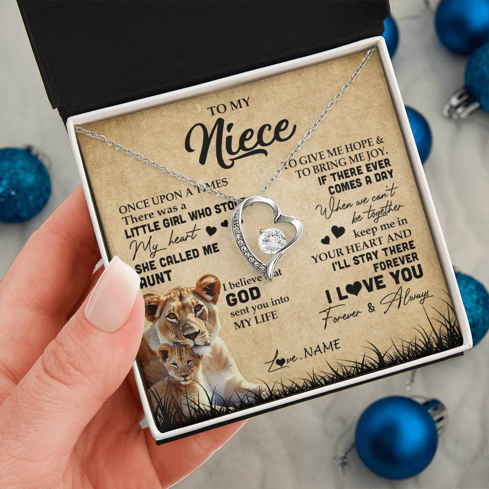 Forever Love Necklace | Personalized To My Niece Lion Necklace From Aunt Auntie I'll Stay There Forever Niece Birthday Graduation Christmas Customized Gift Box Message Card | siriusteestore
