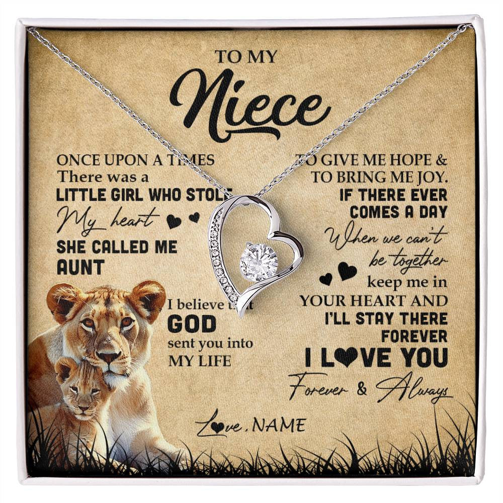 Forever Love Necklace | Personalized To My Niece Lion Necklace From Aunt Auntie I'll Stay There Forever Niece Birthday Graduation Christmas Customized Gift Box Message Card | siriusteestore