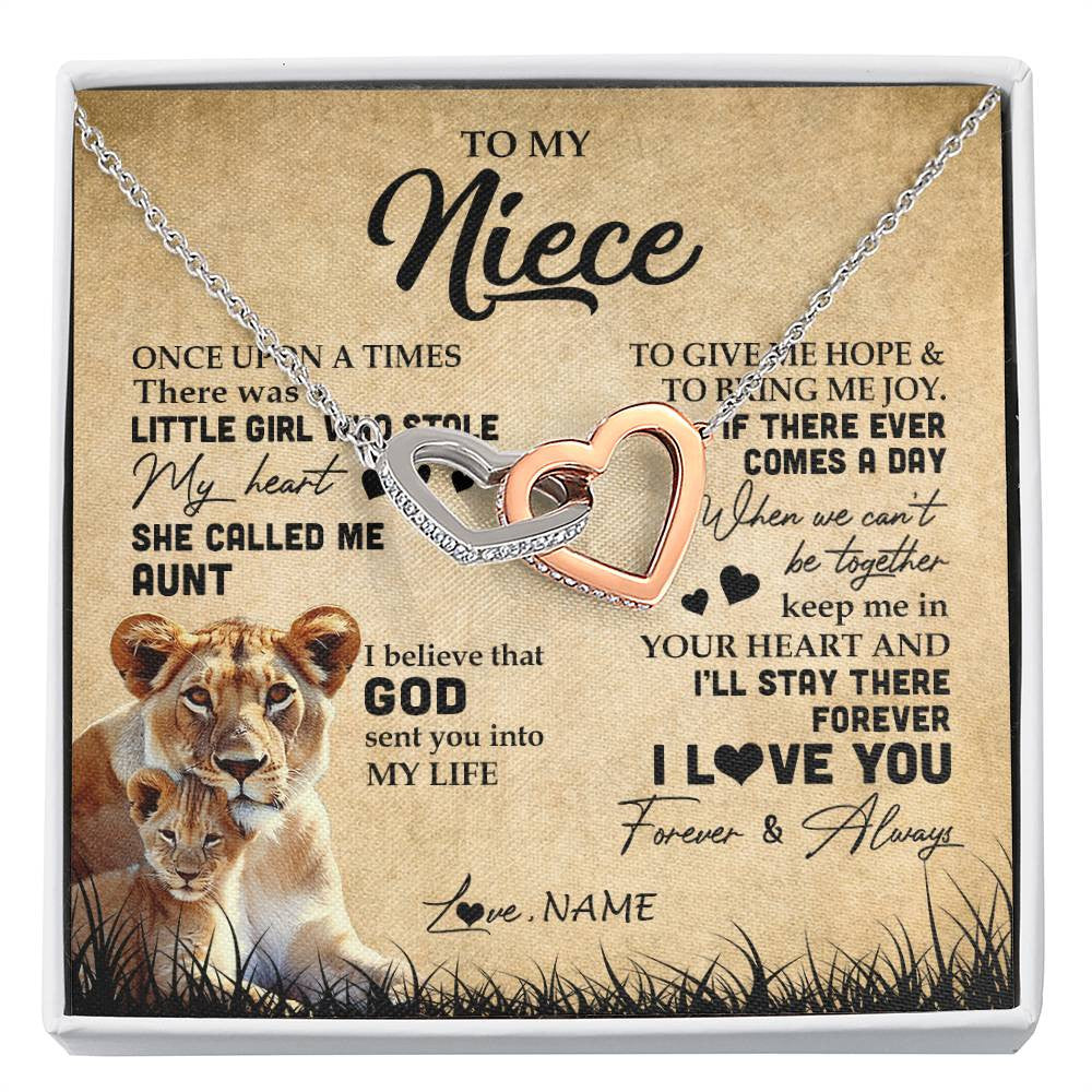 Interlocking Hearts Necklace | Personalized To My Niece Lion Necklace From Aunt Auntie I'll Stay There Forever Niece Birthday Graduation Christmas Customized Gift Box Message Card | siriusteestore