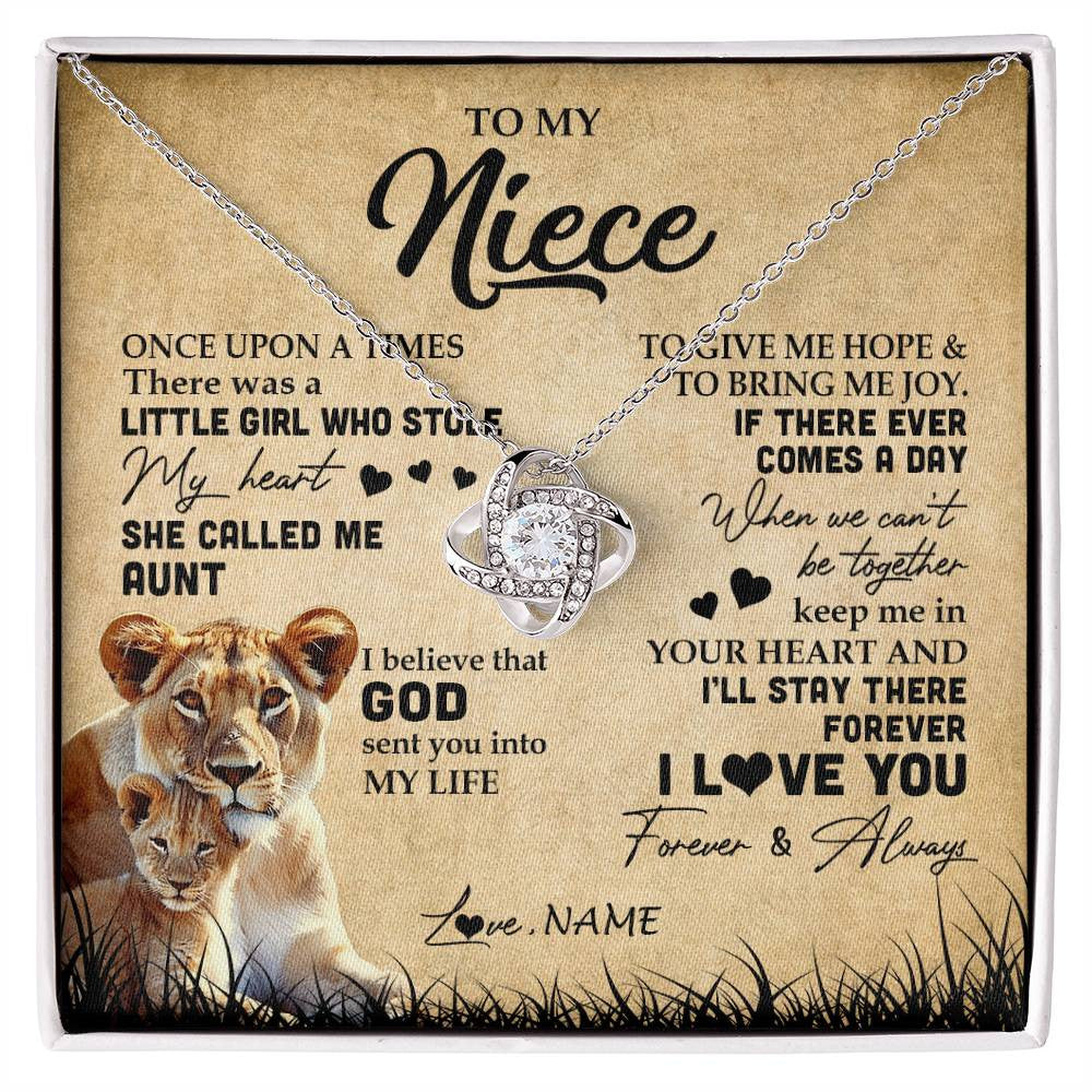 Love Knot Necklace | Personalized To My Niece Lion Necklace From Aunt Auntie I'll Stay There Forever Niece Birthday Graduation Christmas Customized Gift Box Message Card | siriusteestore