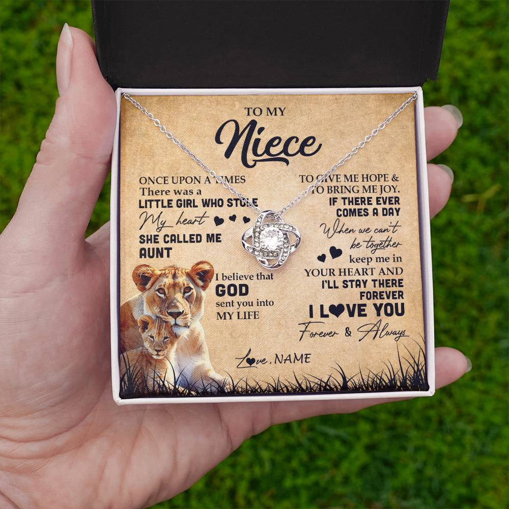 Love Knot Necklace | Personalized To My Niece Lion Necklace From Aunt Auntie I'll Stay There Forever Niece Birthday Graduation Christmas Customized Gift Box Message Card | siriusteestore