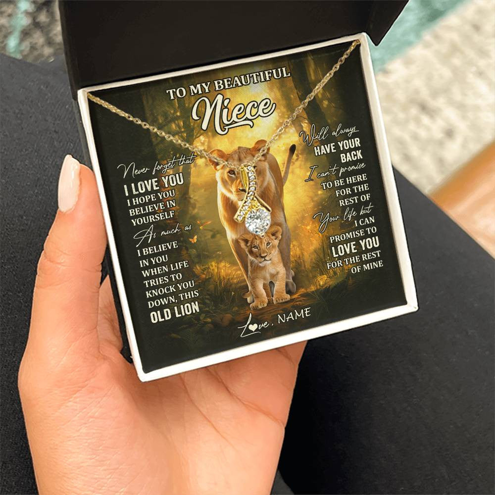 Alluring Beauty Necklace 18K Yellow Gold Finish | 2 | Personalized To My Niece Lion Necklace From Aunt Auntie Never Forget That I Love You Niece Birthday Graduation Christmas Customized Gift Box Message Card | siriusteestore