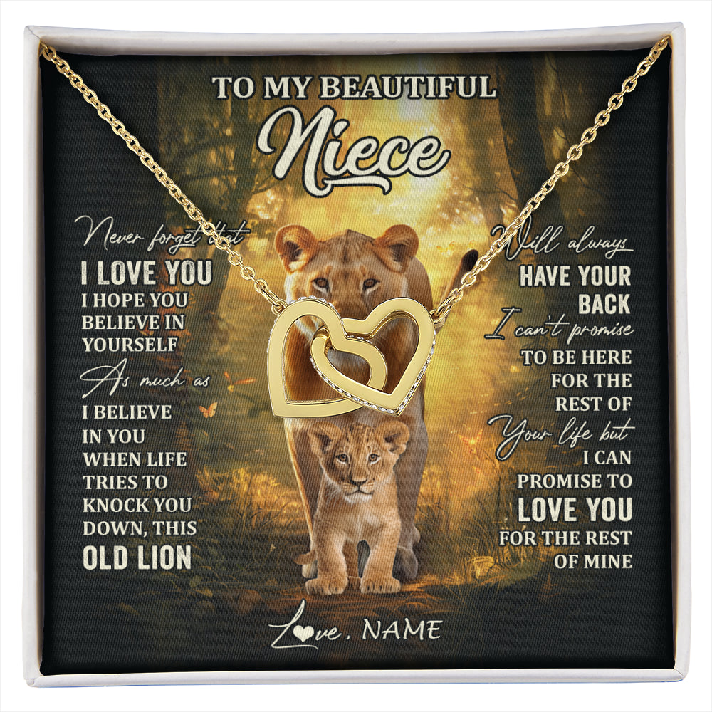 Interlocking Hearts Necklace 18K Yellow Gold Finish | 1 | Personalized To My Niece Lion Necklace From Aunt Auntie Never Forget That I Love You Niece Birthday Graduation Christmas Customized Gift Box Message Card | siriusteestore