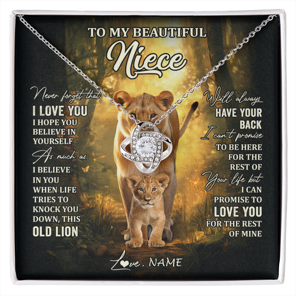 Love Knot Necklace 14K White Gold Finish | 1 | Personalized To My Niece Lion Necklace From Aunt Auntie Never Forget That I Love You Niece Birthday Graduation Christmas Customized Gift Box Message Card | siriusteestore