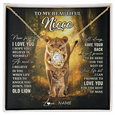Love Knot Necklace 18K Yellow Gold Finish | 1 | Personalized To My Niece Lion Necklace From Aunt Auntie Never Forget That I Love You Niece Birthday Graduation Christmas Customized Gift Box Message Card | siriusteestore