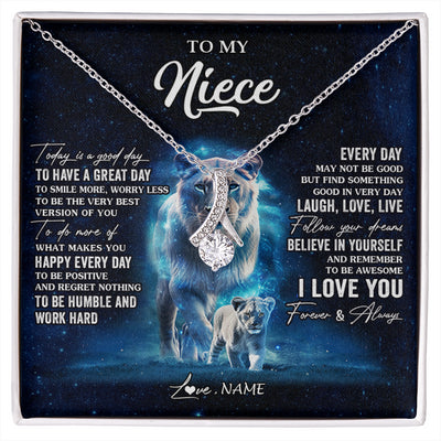 Alluring Beauty Necklace 14K White Gold Finish | 1 | Personalized To My Niece Lion Necklace From Aunt Auntie Today Is A Good Day Niece Gifts Birthday Jewelry Graduation Christmas Customized Gift Box Message Card | siriusteestore