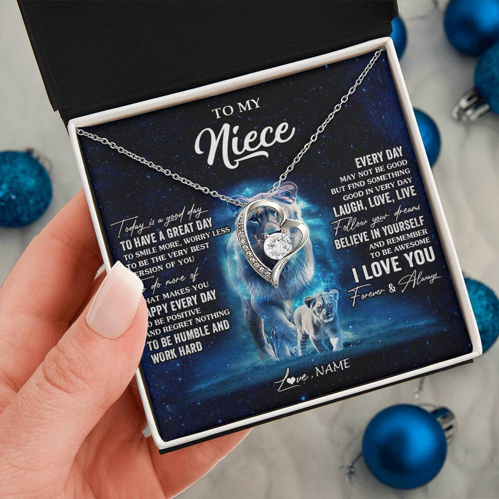 Forever Love Necklace 14K White Gold Finish | 2 | Personalized To My Niece Lion Necklace From Aunt Auntie Today Is A Good Day Niece Gifts Birthday Jewelry Graduation Christmas Customized Gift Box Message Card | siriusteestore