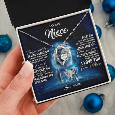 Forever Love Necklace 14K White Gold Finish | 2 | Personalized To My Niece Lion Necklace From Aunt Auntie Today Is A Good Day Niece Gifts Birthday Jewelry Graduation Christmas Customized Gift Box Message Card | siriusteestore