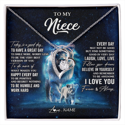 Forever Love Necklace 14K White Gold Finish | 1 | Personalized To My Niece Lion Necklace From Aunt Auntie Today Is A Good Day Niece Gifts Birthday Jewelry Graduation Christmas Customized Gift Box Message Card | siriusteestore