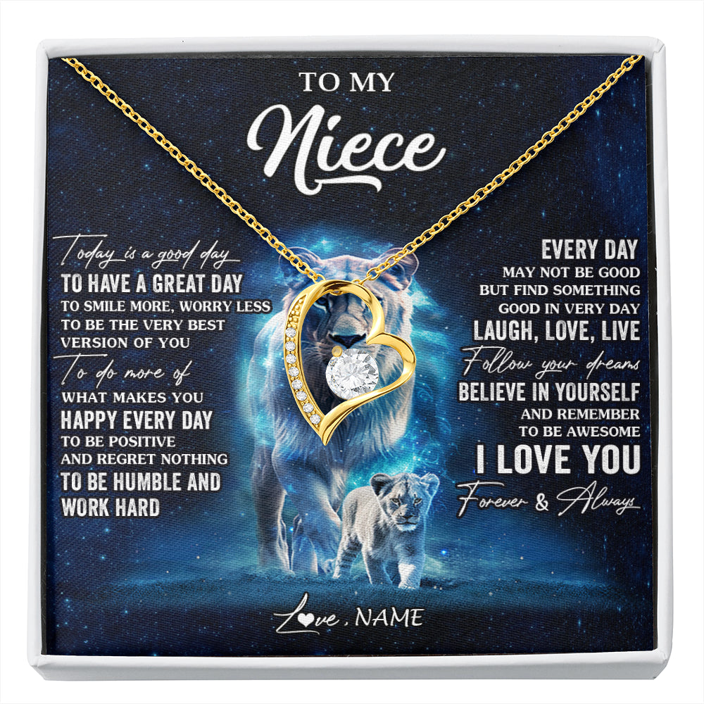 Forever Love Necklace 18K Yellow Gold Finish | 1 | Personalized To My Niece Lion Necklace From Aunt Auntie Today Is A Good Day Niece Gifts Birthday Jewelry Graduation Christmas Customized Gift Box Message Card | siriusteestore