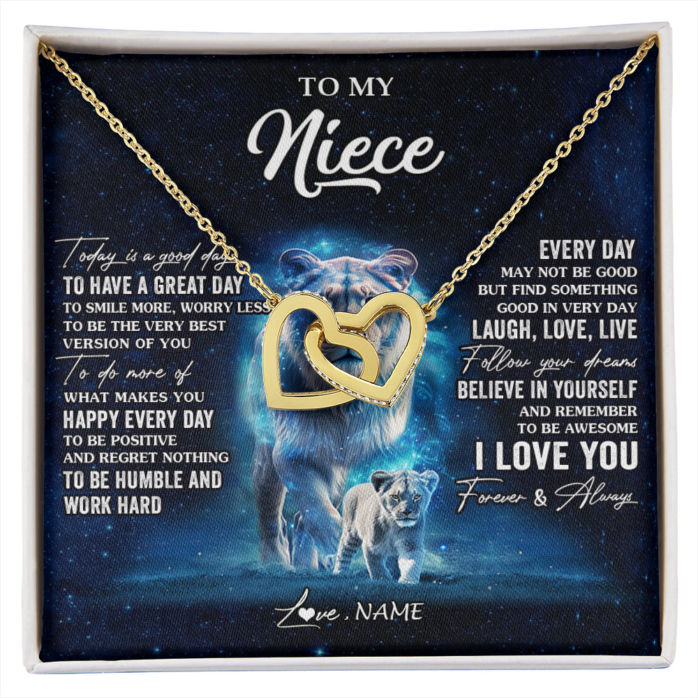 Interlocking Hearts Necklace 18K Yellow Gold Finish | 1 | Personalized To My Niece Lion Necklace From Aunt Auntie Today Is A Good Day Niece Gifts Birthday Jewelry Graduation Christmas Customized Gift Box Message Card | siriusteestore