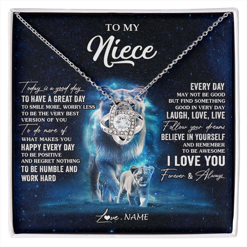 Love Knot Necklace 14K White Gold Finish | 1 | Personalized To My Niece Lion Necklace From Aunt Auntie Today Is A Good Day Niece Gifts Birthday Jewelry Graduation Christmas Customized Gift Box Message Card | siriusteestore