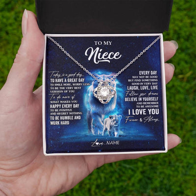 Love Knot Necklace 14K White Gold Finish | 2 | Personalized To My Niece Lion Necklace From Aunt Auntie Today Is A Good Day Niece Gifts Birthday Jewelry Graduation Christmas Customized Gift Box Message Card | siriusteestore