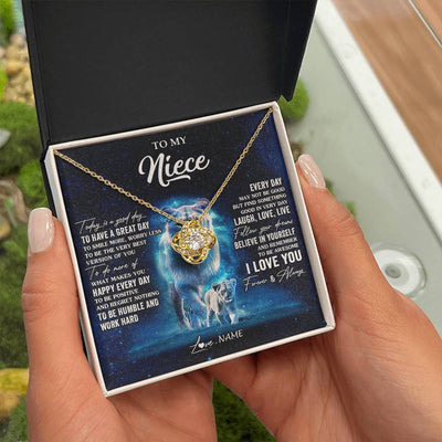 Love Knot Necklace 18K Yellow Gold Finish | 2 | Personalized To My Niece Lion Necklace From Aunt Auntie Today Is A Good Day Niece Gifts Birthday Jewelry Graduation Christmas Customized Gift Box Message Card | siriusteestore