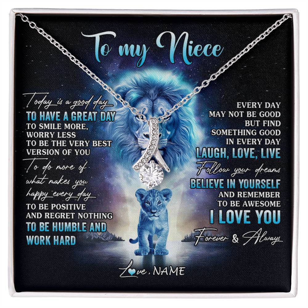 Alluring Beauty Necklace 14K White Gold Finish | 1 | Personalized To My Niece Lion Necklace From Uncle Every Day Laugh Love Live Niece Pendant Birthday Graduation Christmas Customized Gift Box Message Card | siriusteestore