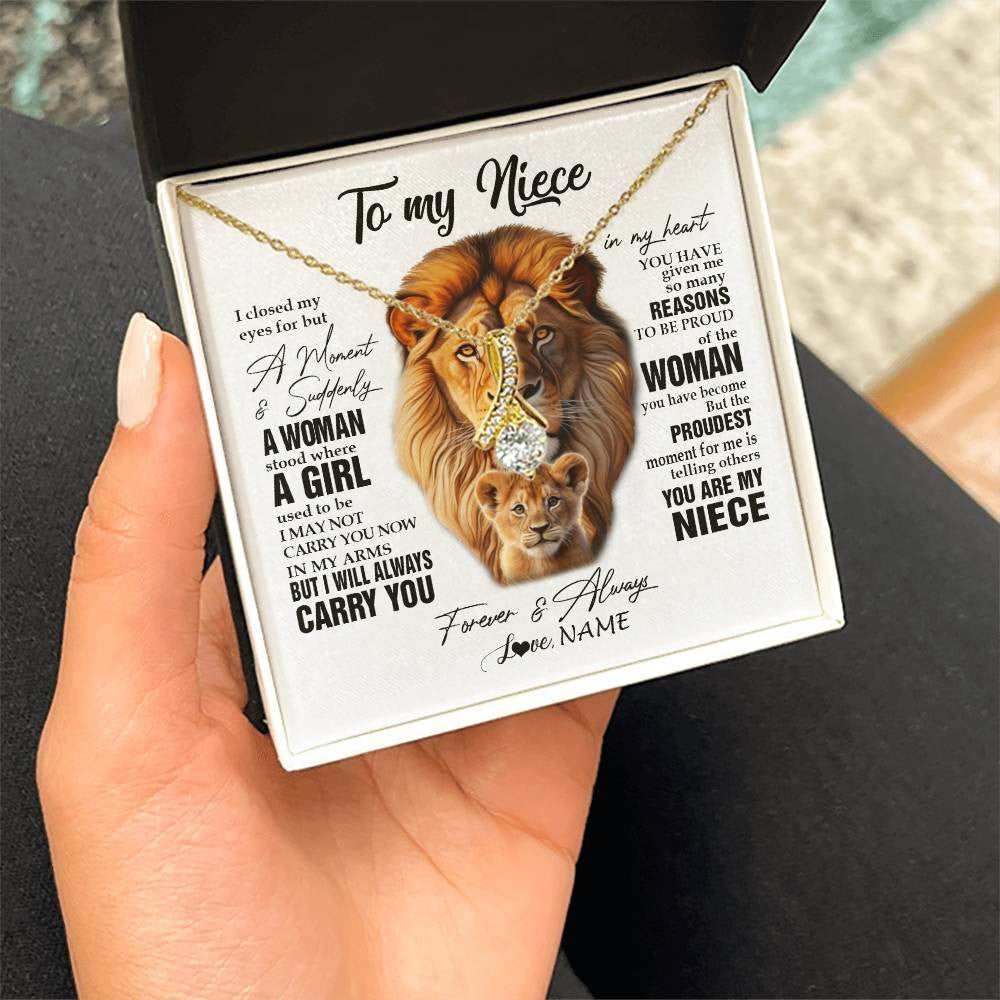 Alluring Beauty Necklace 18K Yellow Gold Finish | 2 | Personalized To My Niece Lion Necklace From Uncle I Closed My Eyes Great Niece Birthday Gifts Graduation Christmas Customized Gift Box Message Card | siriusteestore