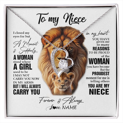 Forever Love Necklace 14K White Gold Finish | 1 | Personalized To My Niece Lion Necklace From Uncle I Closed My Eyes Great Niece Birthday Gifts Graduation Christmas Customized Gift Box Message Card | siriusteestore