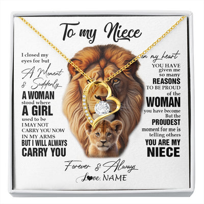 Forever Love Necklace 18K Yellow Gold Finish | 1 | Personalized To My Niece Lion Necklace From Uncle I Closed My Eyes Great Niece Birthday Gifts Graduation Christmas Customized Gift Box Message Card | siriusteestore